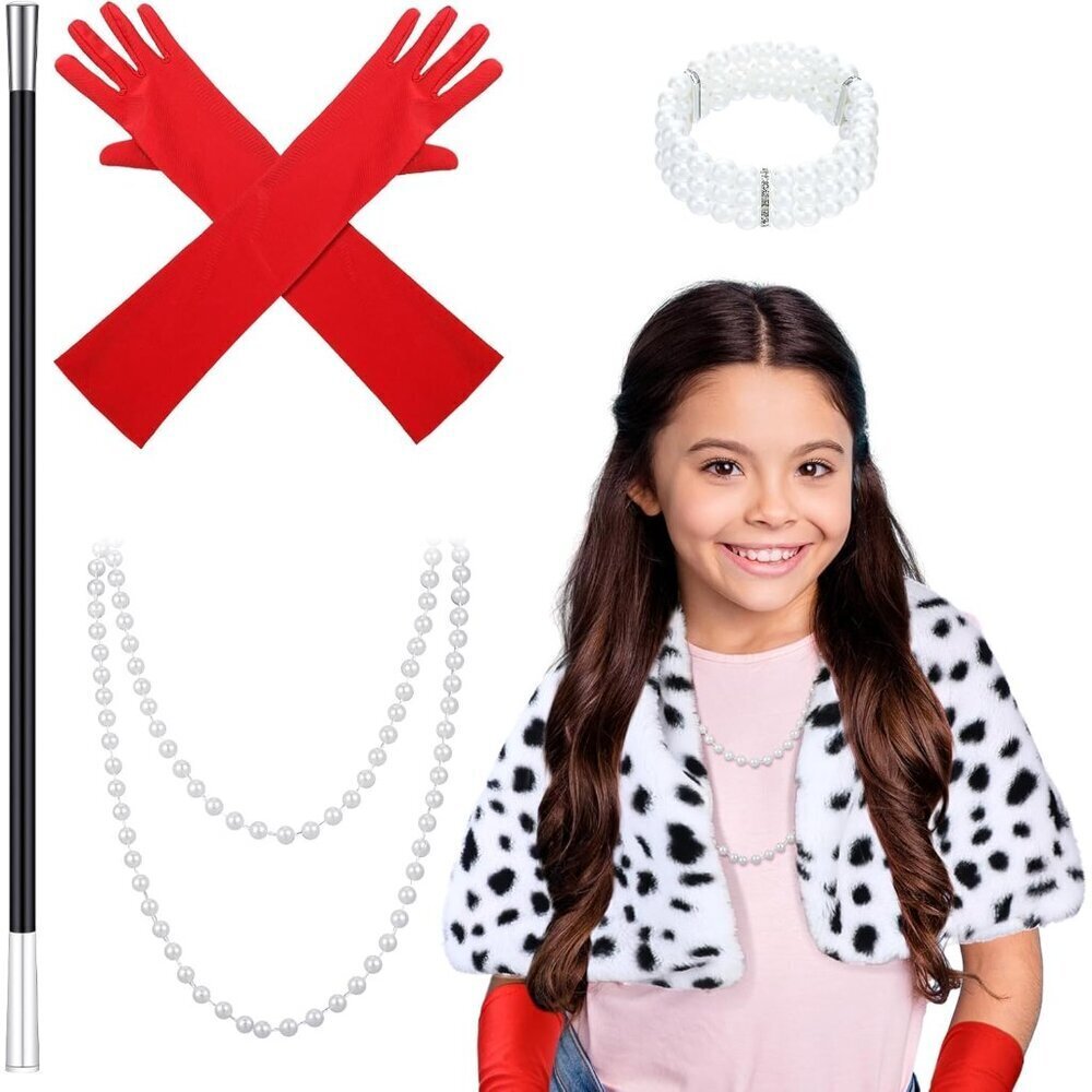 Halloween Costume Accessories Set Faux Fur Stole Gloves Pearl Necklace For Women